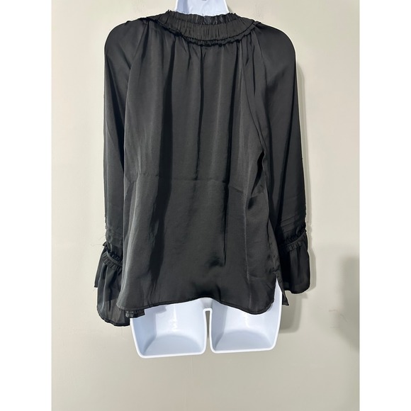 Vince Camuto Elegant Mix‎ Rich Black Ruffle V Neck Long Sleeve Blouse Top M - Picture 4 of 6